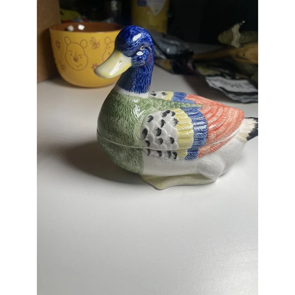 2 Piece Mallard Ceramic Duck Trinket Box